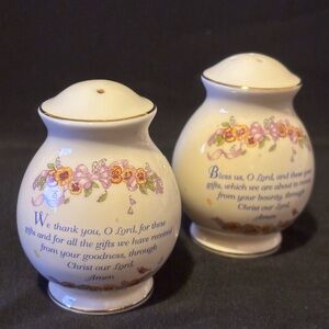 Floral Ceramic Salt and Pepper Shakers with Prayers